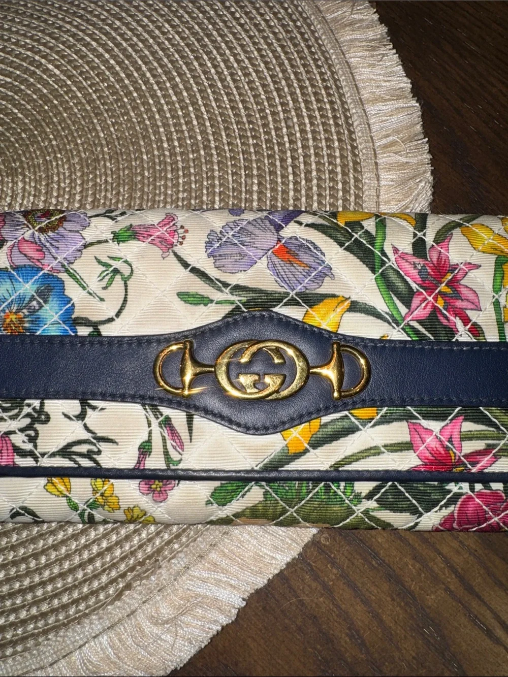 Gucci Floral Quilted Clutch with Navy Trim and Gold Hardware - Picture 8 of 8